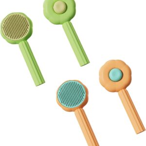 2pcs pet cleaning brush, animal hair cleaning brush, pet hair removal care brush, pet grooming brush hair removal brush with hair removal button (Orange and Green)