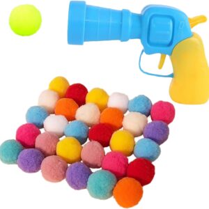 30pcs Pom Pom Balls & Launcher Set FAMILIO-Cat Plush Ball Gun Interactive Toy Creative Interactive Launch Training Cat Toys Relieving Depression Kitten Mini Plush Ball Toys Silent Pet Accessories