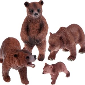 4 Pack Realistic Bear Figurines Toys Plastic Forest Animal Brown Bear Family Figures Educational Learning Playset Small Brown Bear Toys Miniature Woodland Creature Party Supplies Cake Toppers