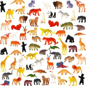 64 Pack Mini Wild Animal Toy,Plastic Animals Models Toys Kit, ​Jungle Realistic Animal Figure Set for Children Kids Boy Girl Party Favors Educational Toy Birthday Game Classrooms Rewards