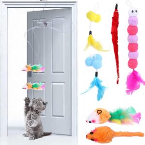 7 Pcs Self-Play Hanging Door Cat Toys for indoor Cats Adult Kitten Toys, Interactive Cat Toys Mouse for Hunting Exercise Cat Boredom Breakers