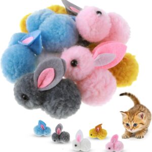 Amaxiu 10Pcs Cat Plush Toy Balls, Cute Bunny Shape Kitten Pompom Soft Kittens 5.5cm/2.16in Puff Ball Indoor Fun Colorful Cat Ball Toy Cat Pom Pom Balls for Pet