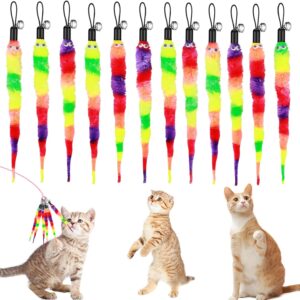 Amaxiu Cat Toys, 12pcs Rainbow Cat Worm Toys Cat Wand Toy Replacement Refills Cat Feather Toys Interactive Fluffy Worms Toys with Bells for Indoor Cats Kitten Training Accessories
