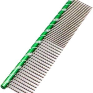 Anigood PET Grooming Comb Metal Double Row Teeth Colourful Handle Brush For Dogs Cats Fur Firm Grip| Professional Deshedding Dematting Pet Supplies (Green)