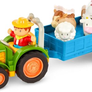 Battat – Farm Toys for Toddlers, Kids – Lights, Animal Sounds & Old MacDonald Music – 7pc Pretend Play Set – Tractor, Trailer, Farm Animals – Farming Fun Tractor – 18 Months +