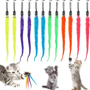Cobee 12pcs Cat Worm Toy Refills, Cat Wand Toy Replacement Refills Furry Tail Worm with Bells Assorted Teaser Refills with Bell for Cat Kitten Worm Refills Attachment for Cat Wand