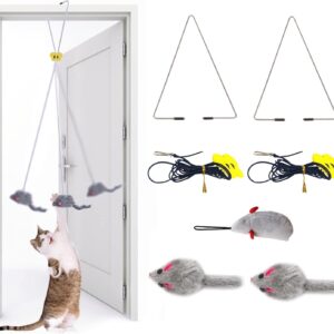 GWAWG Door Hanging Cat Toy,2PCS Interactive Cat Toy Mice Mouse Toys for Indoor Cats Kitten with a Extra Vocal Mice for Hunting Exercising
