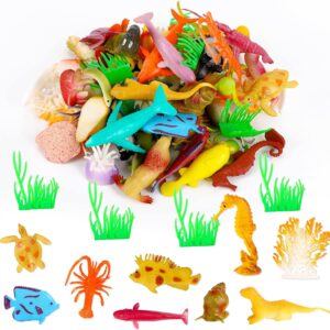 Gukasxi 52pcs Ocean Sea Animals Figures, Plastic Underwater Sea Animals Learning Toys For Boys Girls Kids Toddlers, Mini Animal Figure Toys, Realistic Sea Creature Figure Toys, Bath Toys For Kids