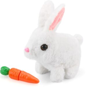 Gukasxi Interactive Rabbit Toy with Carrot, Plush Electronic Bunny with Walking, Realistic Stuffed Bunny Animal Rabbit, with Sounds and Movements, Bunny Toys Gift for 1-6 Year Old Boys Girls (White)