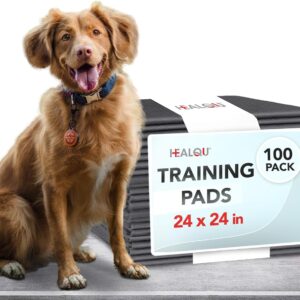 Healqu Puppy Pads - 24x24 100 Count, - Dog Training Pad with Activated Carbon & Advanced Leakproof Technology - Ultra Absorbent, Attractant Puppy Pee Pads - Dogs, Puppies, & Cats, Pet Training Pads