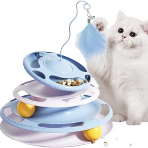 Interactive Cat Toys for Indoor Cats Adult, 3 Level Cat Roller Tracks Toy with Treat Dispenser Toy, Kitten Exerciser Toys with 2 Balls and Feather