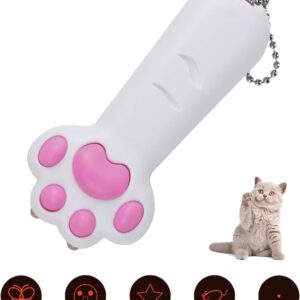 KETIEE Cat Toys LED Pointer, 7 in 1 Multifunction Cat Chaser Toys Mini Flashlight Paw Shape Battery Operated Cats Tracker LED Lighting Toy Interactive Pet Cat Training Exercise Tool,White
