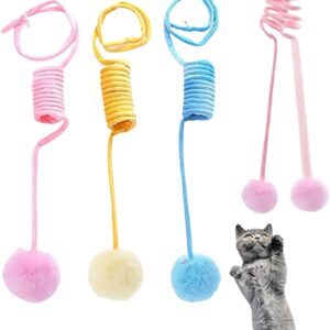 KMZ 3 Pcs Door Hanging Cat Toy Retractable Spring Hanging Plush Ball Cat Toy, Interactive Cat String Toy with Bells for Indoor Cats Kitten Chasing and Playing