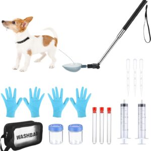 Kanayu 17 Pcs Dog Urine Collector Dog Urine Collection Pack, Include Telescopic Dog Urine Sample Catcher, Urine Sample Cups, Pipettes, Vials and Syringe for Pet Pregnancy Pee Test, Veterinary Supplies