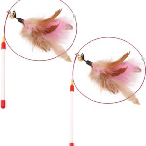 MIVAIUN 2 Pack Feather Teaser Cat Toy, Cat Feather Toys, Cat Toys, Interactive Cat Catcher and Exerciser Wand for Cats and Kitten Playing, Interactive Cat Teaser Wand with Bells and Feather (2 Pack)