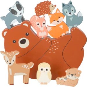 Orange Tree Toys Wooden Stacking Toys - Balancing Toy with Woodland Animals, Bear, Fox, Squirrel, Owl, Beaver and more - Wooden Toys for 1 Year Old, Toddler Toys - Early Development & Activity Toys