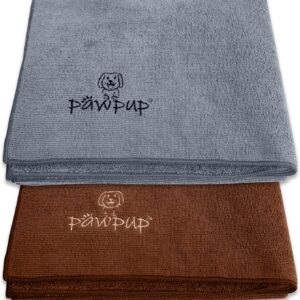 PAWPUP Dog Towel Super Absorbent 100x60cm Set of 2 Microfibre Pet Towel for Dogs Cats and other Pets (Brown and Grey)