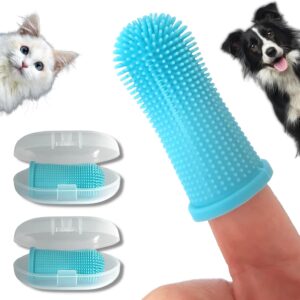 PawsOnlyUK Dog Finger Toothbrush | Set of 2 | Toothbrush & Storage Case | Nontoxic Silicone | Teeth Cleaning Breath Dental Care Plaque Off | Dog Cat Puppy Toothbrush (Blue)