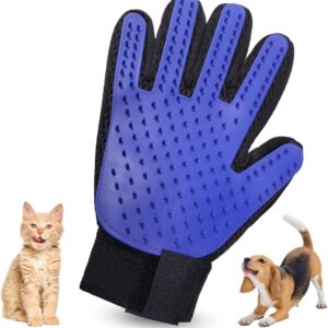 Pet Grooming Glove – Pet Hair Remover Mitt – Moulting - Deshedding Brush Glove - Soft Silicone Tips for Gentle Massage – For Cats & Dogs with Long & Short Fur (Blue, Right)