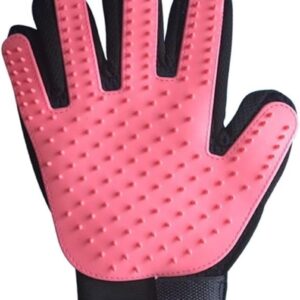 Pet Hair Grooming Glove, Dog Cat Rabbit Gentle Deshedding Brush Glove, Pet Hair Remover Mitt Long & Short Fur Cleaning Comb Brush Message for Cats Dogs Rabbit Horse and Other Animal (Pink)