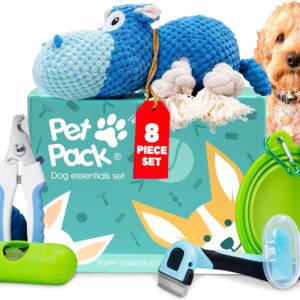 Pet Pack Dog Essentials Set - Puppy Starter Kit for New Owners, Fun Puppy Toys from 8 Weeks Small Dog | Ideal Puppy Essentials and Puppy Grooming Kit | Non-Aggressive chewers