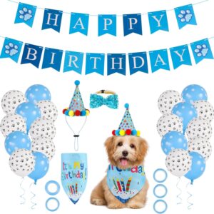 Radsocken Dog Birthday Party Supplies Dog Birthday Bandana Set, with Cute Doggie Birthday Hat Bandana Bow Tie Happy Birthday Banner Streamers Balloon, Birthday Party Decorations for Dog Cat Pets