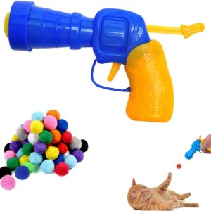 SEGXN 30PCS Plush Cat Ball Shooting Gun, Cat Interactive Toy, Colorful Plush Ball Shooting Gun Toy, Kitten Indoor Training Pet Supplies