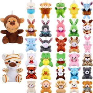 SKYLETY 32 Pieces Mini Plush Animal Toys Safari Stuffed Toys Animals Cute Plush Keychain Animals Decoration for Birthday Teacher Student Award Themed Party Favors