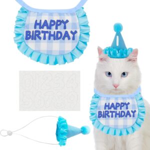 Small Dog Cat Birthday Hat Scarf Set, Cute Pet Birthday Bandana Party Supplies, Cat Birthday Outfit, Puppy Happy Birthday Decorations, Pet Birthday Accessories A6-MMSRDJ(Blue)