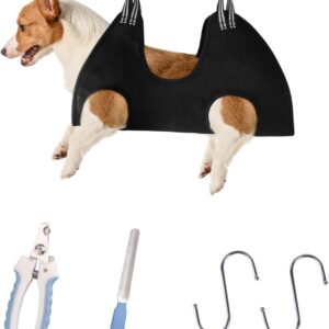 TFPNBJ Dog Grooming Hammock, Dog Hammock for Grooming, Dog Grooming Harness, Pet Bathing Shower Supplies, Pet Nail Trimming Harness, Dog Grooming Supplies Kit for Claw Care (Small, Black)