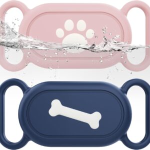 Waterproof Silicone Case Holder for Galaxy Smarttag2, 2 Pack Pet Dog Cat Collars, Anti-Lost Scratch Resistant Holder Accessory Protective Cover for Samsung Galaxy Smart tag2 (Pink/Blue)