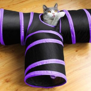 Webeasy Cat Tunnel 3-Ways Collapsible Cat Toy Tunnel Tube 25 cm high Cat Interactive Toy for Indoor Cats Extended Game Tunnel for Cats, Puppies, Kittens, Rabbits, Dogs(Purple)