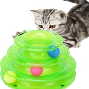 YUEMING Pet Interactive Fun Roller Exerciser Ball Tracks Cat Roller Toy 3 Level Cat Teaser Ball Toy with 3 Colorful Balls, Cat Turntable for Indoor Cats Kitten, Detachable Sturdy Anti-Skid