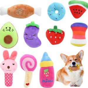 10 Pack Puppy Toys,Dog Squeaky Toys,Small Dog Interactive Teething Plush Soft Chew Toy,Fruit Vegetable Animals Interacting Pet Teddy Toy, Dog Companion Puppy Accessories for Puppies Small Medium Dogs