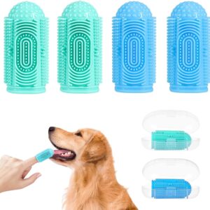 YUEYUEJIA Upgraded 360 ° Silicone pet Finger Dog Toothbrush (4pcs), Dog and cat Finger Toothbrush with Storage Box, Suitable for Dogs and Cats, Dog Plaque Dog Dental Cleaning Care (Blue+Green)