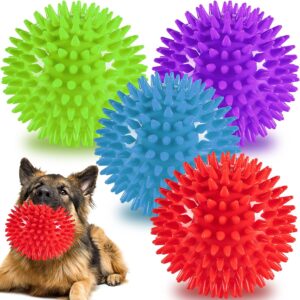 12cm Squeaky Dog Balls Toys for Medium Large Dogs 4 Pack Indestructible Dog Toys for Aggressive Chewers Spike Dog Balls for Clean Teeth and Training Dog Toys for Boredom and Stimulating