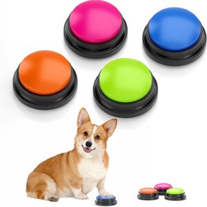 ZANTESR Dog Buttons Talk Training, 30 Second Record & Playback Interactive Dog Toys, Communication and Training Dog Gifts, Dog Buttons Talk Training Multicolour Set of 4