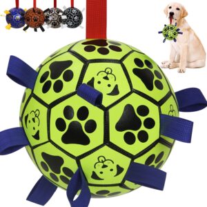 MCD Dog Football for Training Interactive Ball for Dogs, Dog Balls with Tags a Perfect Dog Boredom Toy, Durable Dog Ball Toy for Small Medium Breed for Tug Games Dog Soccer Ball with Grab Tab