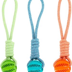Jodsen Dog Ball with Rope,Dog Chew Toys Treat Dispenser for Small Medium Dog,Dog Treat Toy Puzzle Feeders for Molar,Teeth Cleaning,Boredom Relieving,IQ Training (Green)
