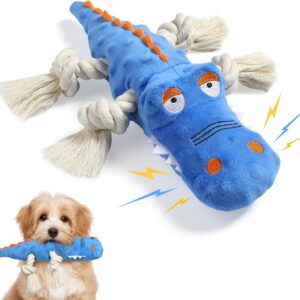 Pawaboo Squeak Plush Crocodile Dog Toy, Super Soft Plush Stuffed Crocodile-Shaped Pet Toys, Cotton Rope for Pet Biting Training Chew Toys Non-Toxic Plush Doll for Pet Dogs, Blue