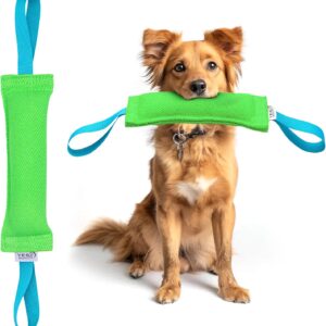 YES4QUALITY Dog Bite Tug Toy (12x3.5, Green), Durable Pull Toy w/ 2 Strong Handles, Tough Nylon Bite Pillow for Medium to Large Dogs, Ideal for Tug of War, Fetch, K9, Puppy Training & Play