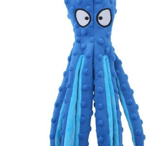 Squeaky Dog Interactive Durable No Stuffing Plush Octopus Play Indestructible Chew Toy Puppy Funny Toys, with Crinkle Paper for Puppy Teething, Small Medium Large Dogs Training and Playing (Blue)