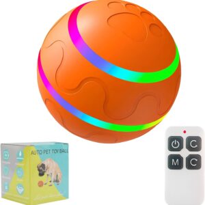 Smart Interactive Dog Toys Balls with Remote Control,Self Moving Dog Ball,Smart Ball for Dogs,Rotating Bouncing Dog Ball for Medium-Large Breeds,with LED Light,Rechargeable,IP54 Water-Proof(Orange)