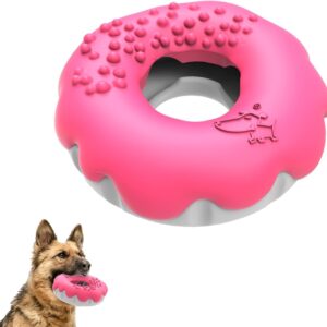 PetBuds Dog Toys Indestructible - Interactive Dog Toys For Boredom - Doughnut Shape Indestructible Dog Toys and Chew Toys For Dogs - 2 in 1 Dog Treat Toy and Dog Chew Toys. (Shocking Pink, Doughnut)