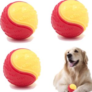 3Pcs Squeaky Dog Ball, Dog Toys Dog Ball Teeth Cleaning Puppy Chew Toys Pet Training Ball Dog Interactive Dog Ball for Playing, Training, Interacting (Red Yellow)