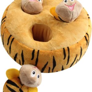 IFOYO Squeak Dog Toys, Large Durable Hide and Seek Puzzle Plush Interactive Dog Toys for Large Medium Small Dogs, Pets, Christmas Dog Toy, Yellow