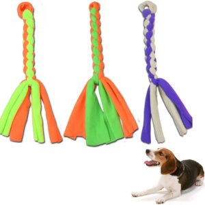 ASOCEA 3 Pack Dog Fleece Rope Toy Flirt Pole for Dogs Interactive Chewing Tug Toy Pet Chase and Tug Replacement Toy to Outdoor Exercise Training for Small Medium Dog