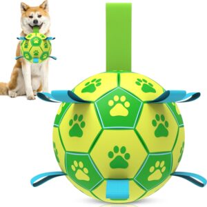 RUCACIO Indestructible Dog Balls, Interactive Dog Toys for Small Medium Dogs, Interactive Dog Football Soccer Balls with Grab Tabs, 6 Inch