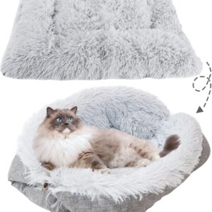 Nwvuop Soft Cat Bed Pet Beds for Cats Kittens Fluffy Cat Bed 2 in 1 Kitten and Puppy Sleeping Cushion Bed Warm Cat Bed, Grey