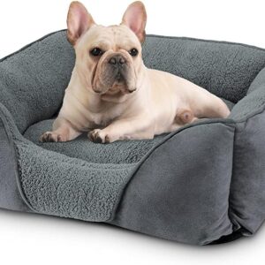 MIXJOY Small Dog Bed Pet Bed, Washable Grey Dog Bed Super Soft Puppy Beds Orthopedic Dog Bed with Anti-Slip Bottom, Rectangle Cat Bed for Dogs, Cats, Kittens and Puppies, 51×48×15 cm